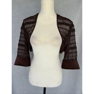 JS Collections Petite Brown Sheer Mesh Shrug Bolero Size MP Sequin Formal